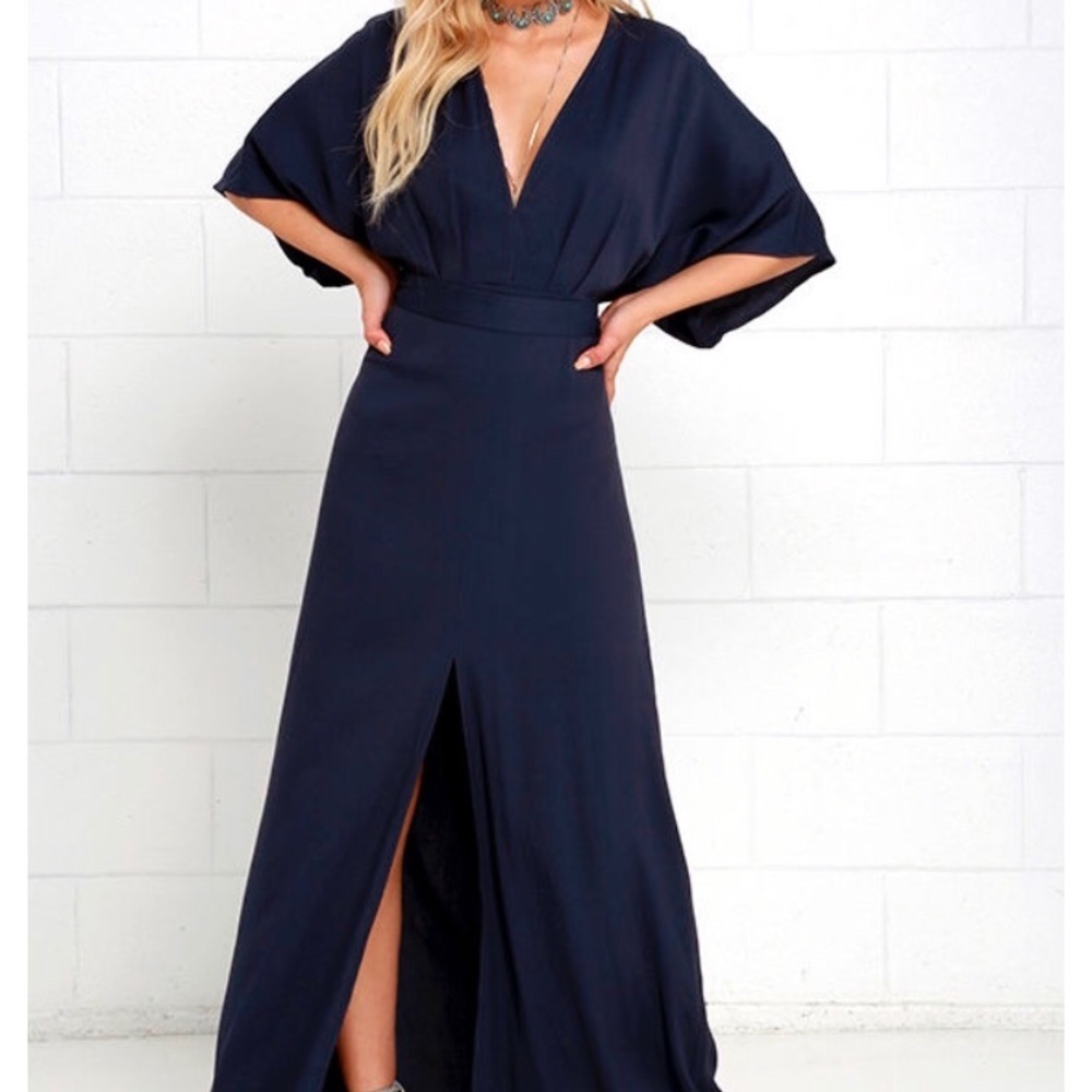 Navy Kimono Maxi Dress